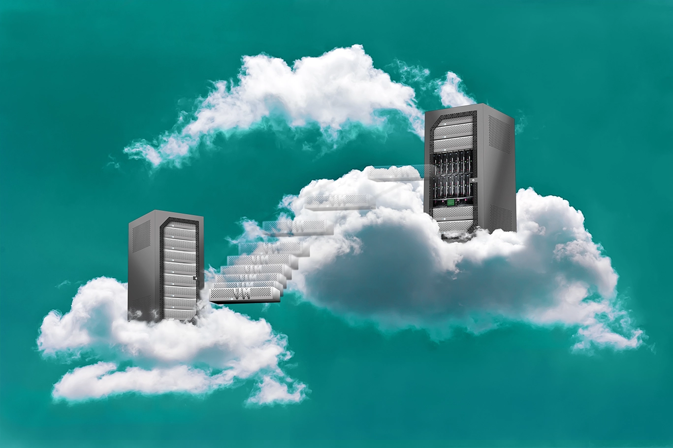 Server piece flying between two servers on clouds website maintenance
