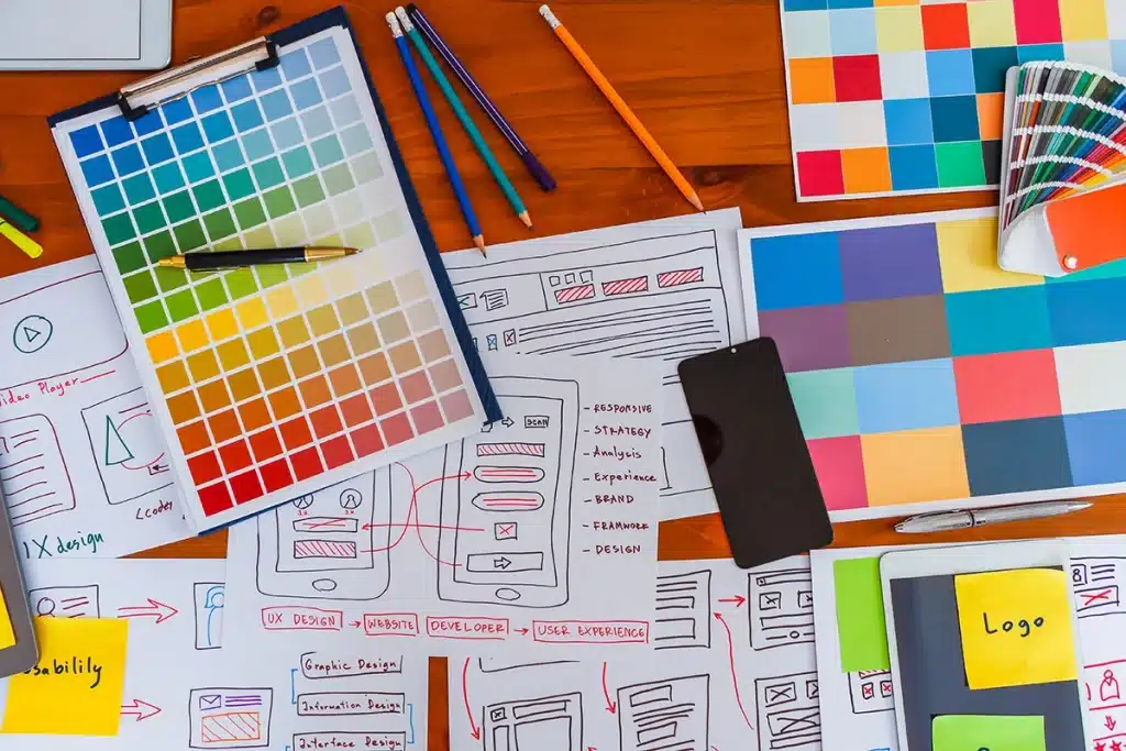 colorful swatches and diagrams used in website design service