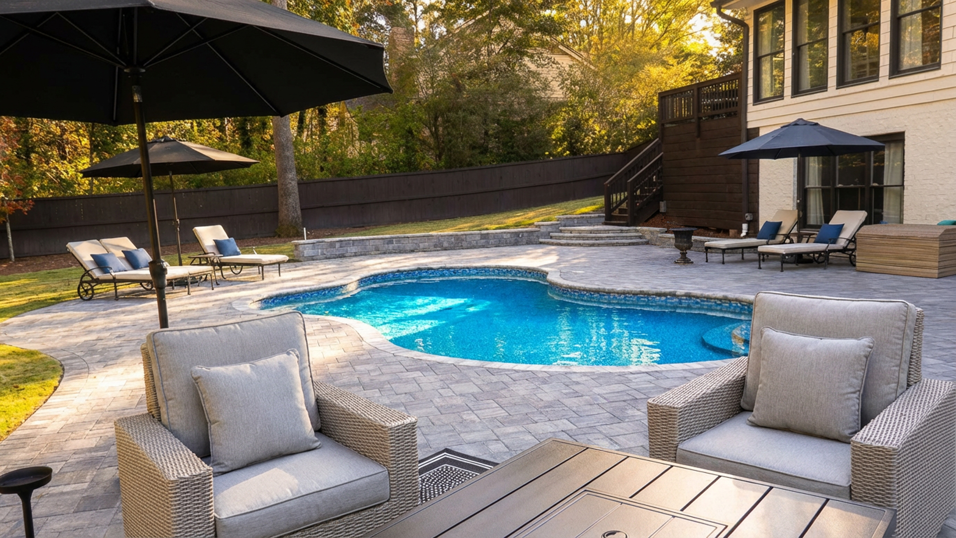 Backyard pool photo after image enhancement