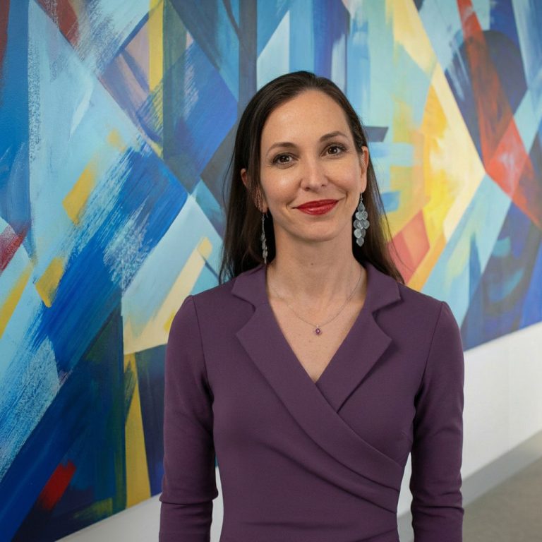 Virginia (Ginger) Bowman in front of wall mural